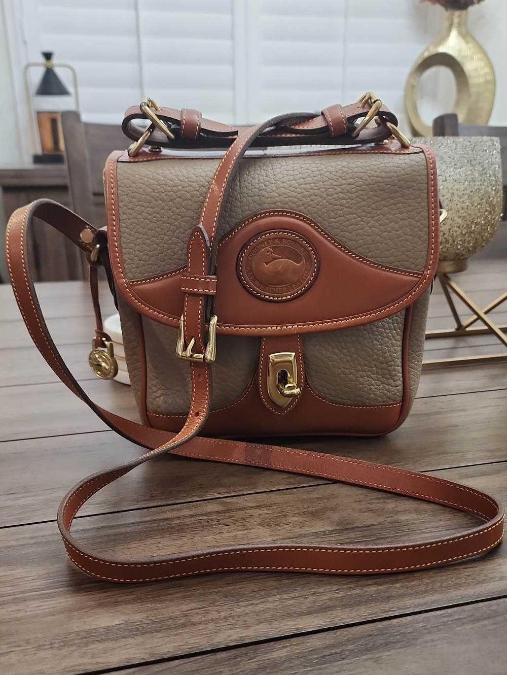 Dooney & Bourke Taupe and Brown Pebble Leather Crossbody